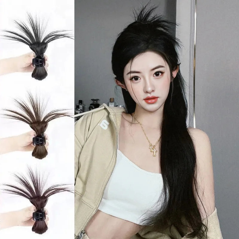 sengpan Women Half-tie Hair Claw Feather Shuttlecock Head Lazy Meatball Head Crab Clip Wig Catch Clip High Ponytail Hair Accessories