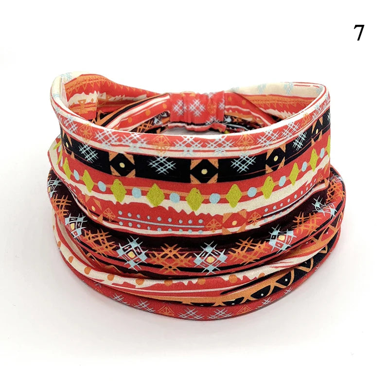 sengpan Boho Knot Turbans Yoga Elastic Head Wrap Women Headband Wide Hairbands Headwear Floral Bandanas Fashion Hair Band Accessories