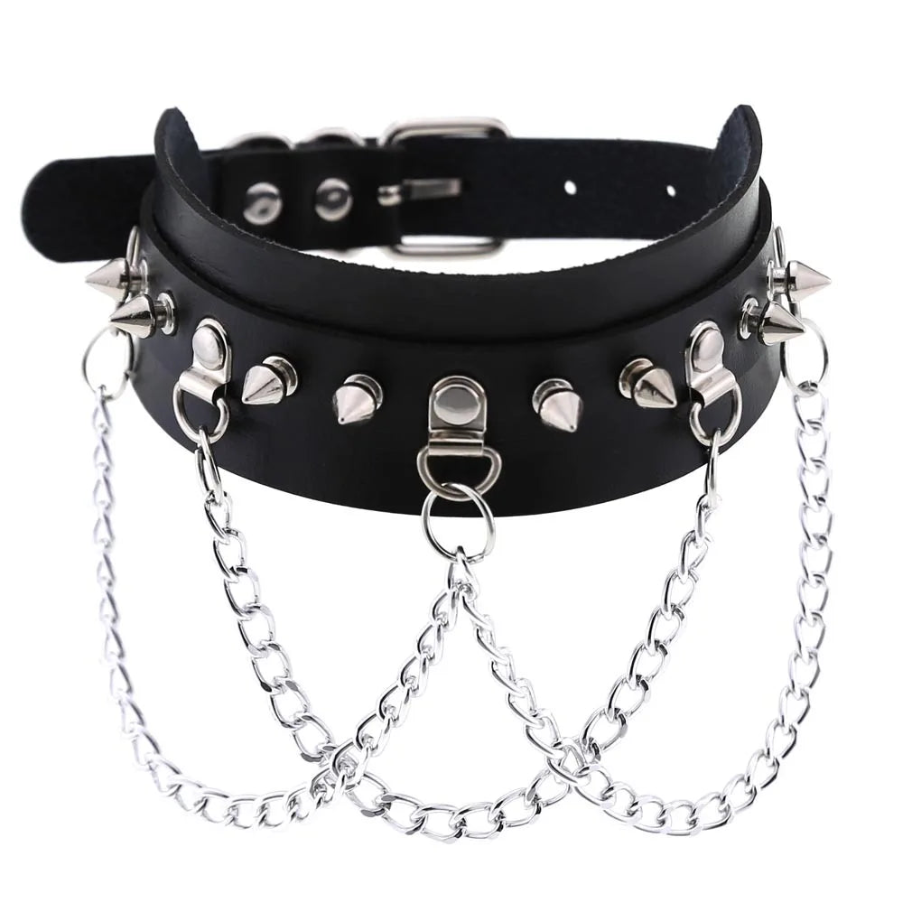 sengpan Trendy Punk Spike Rivet Leather Women Choker Bell Pentagram Harajuku Collar Necklaces Handmade Boho Gothic Girl Collier  Jewelry