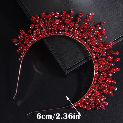 sengpan Trendy Red Crystal Bridal Crown Wedding Hair Accessories for Woemn Headdress Party Jewelry Bride Headpiece Tiara Bridal Headwear