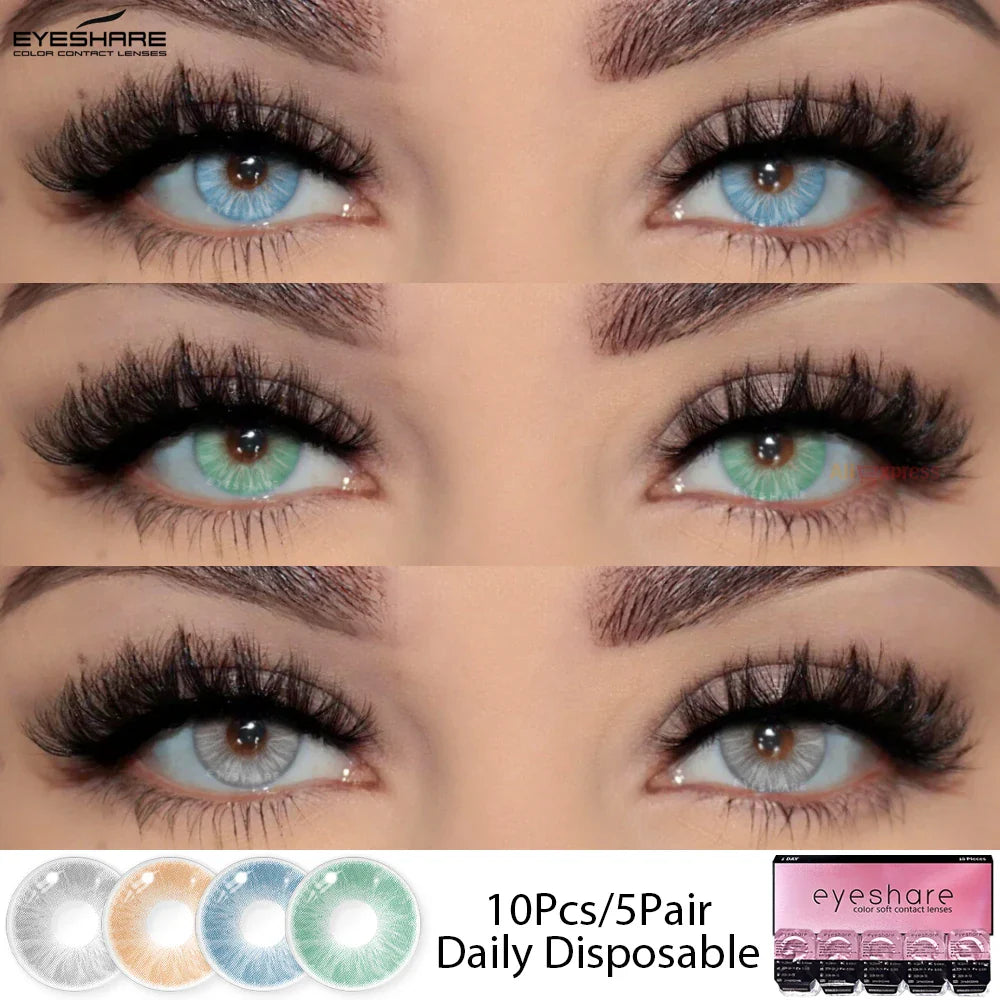 Lianfudai New Colored Contact Lenses Daily Disposable Natural Brown Contact 1Day Daily Lens Blue Lenses 10Pcs/5Pair Gray Pupils