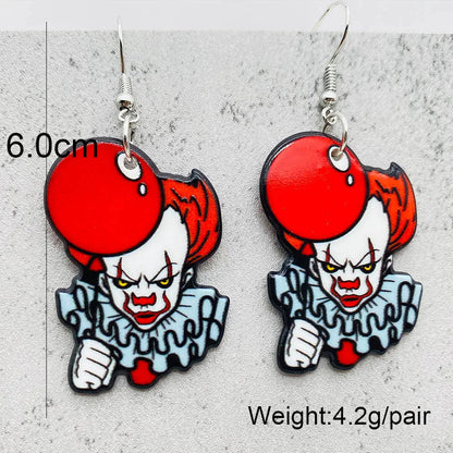 sengpan 19 kinds of Halloween Acrylic Earrings Christmas Night Horror Movie Cartoon Character Asymmetric Earring for Women Jewelry