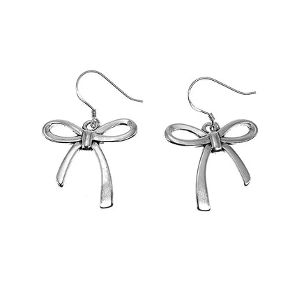 sengpan Silver Color Bowknot Earrings Fashion Charm High Quality Aesthetic Earrings Birthday Party Gift for Women Cool y2k Jewelry