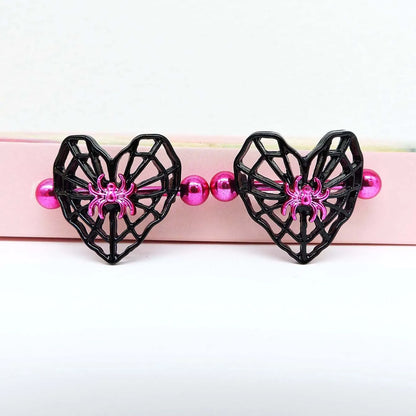 sengpan Cute Peach Heart Spider Web Nipple Piercing Two-color Electroplating Stainless Steel Nipple Ring Piercing Jewelry Wholesale