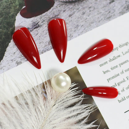 sengpan Stiletto Mirror Red Light Gossy Red Color Fingernails Sharp Fake Nails Art Medium Size Press On Nails Wholesale With Tabs