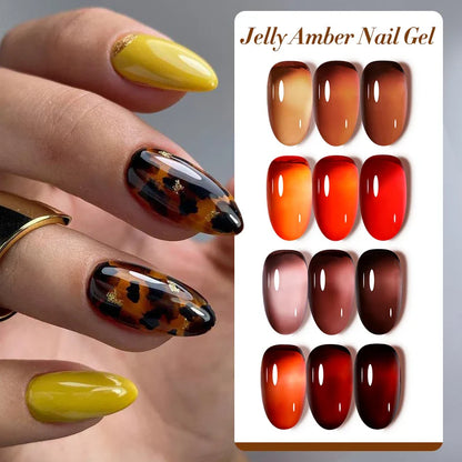 sengpan 7ml Translucent Jelly Amber Gel Nail Polish Brown Coloured Varnish Gel Long Lasting Semi Permanent UV Nail Art Manicure