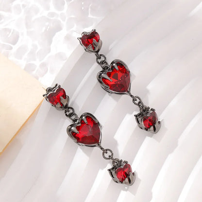 sengpan Sweet Cool Zircon Heart Earrings Female Red Lava Charm Pendant Earrings Birthday Party Jewelry Accessories