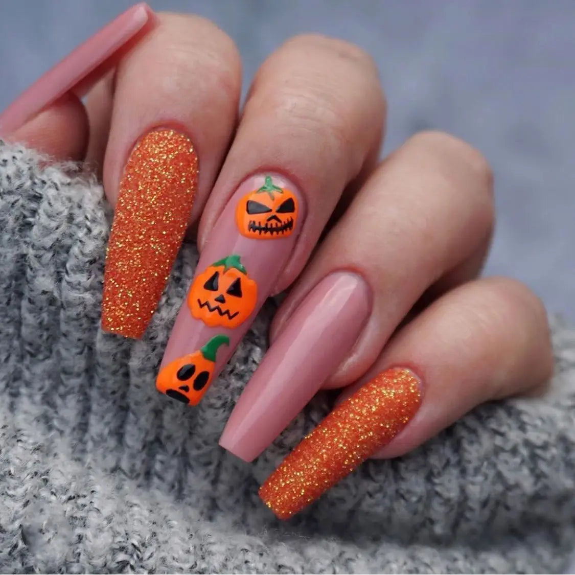 sengpan 24P/Set Halloween Fake Nails Art Ghost Face Pumpkin Spooky Designer Girls Party Press on Nail Tips Wearable Stick on Nails False