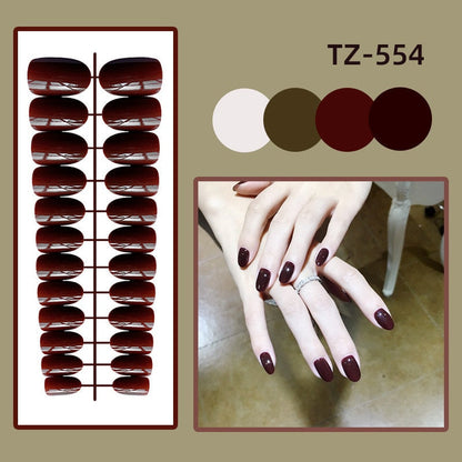 sengpan 24Pcs/Set Long Round Head Bright Solid Color Press On Acrylic Nail Art Fake Nails Finished Wearing Manicure Reusable False Nails