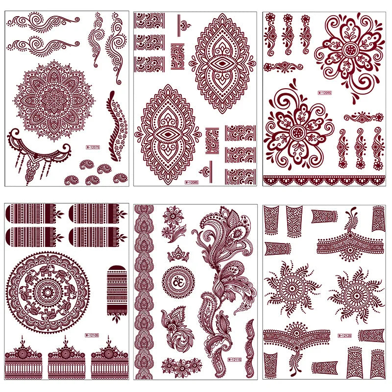 sengpan Brown Henna Stickers for Hand Temporary Henna Tattoos for Women Fake Tatoo Waterproof Mehndi Designs Wedding Tattoo Hena