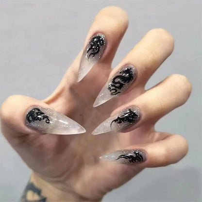 sengpan 24pcs Fake Nails Halloween Long Style Full Cover False Nails DIY Glue Press On Nails Nail Supplies For Ballerina False Nail Tip