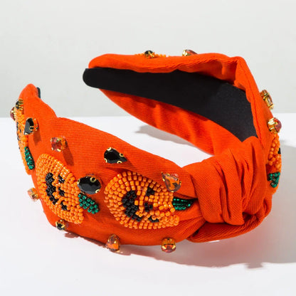 Lianfudai 2024 New Halloween Hand Sewing Bead Pumpkin Ghost Pattern Headband Trend Party Festival Hair Accessories for Women