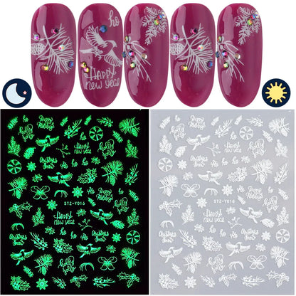 sengpan Luminous Nail Stickers Glow In Dark Halloween Nail Art Decoration Cartoon Skull Ghost Sliders Bones Spider Decal Tattoo GLYB-018