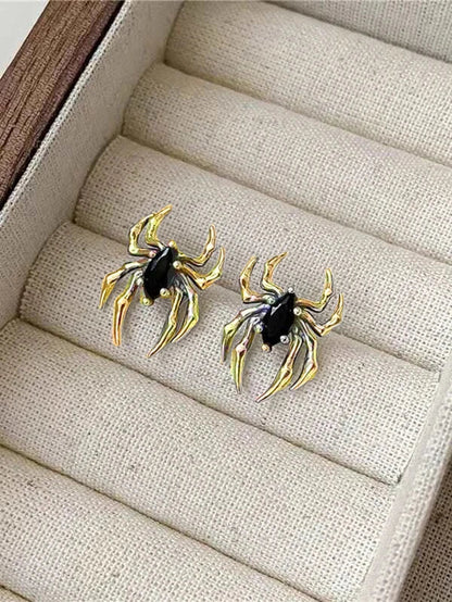 sengpan Punk Street Handsome Personality Alternative Black Spider Earstuds Exaggerate Halloween Funny Earstuds Bar Party Accessories