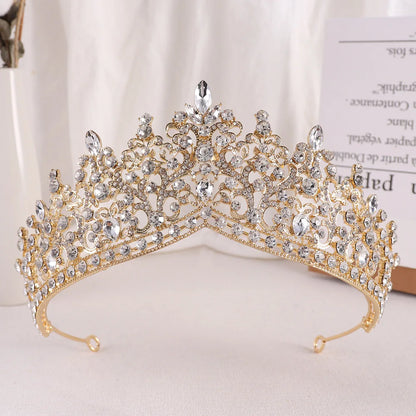 sengpan  Baroque Pink Crystal Beads Tiara Crown Headwear For Women Girls Wedding Party Princess Bridal Queen Hair Accessories