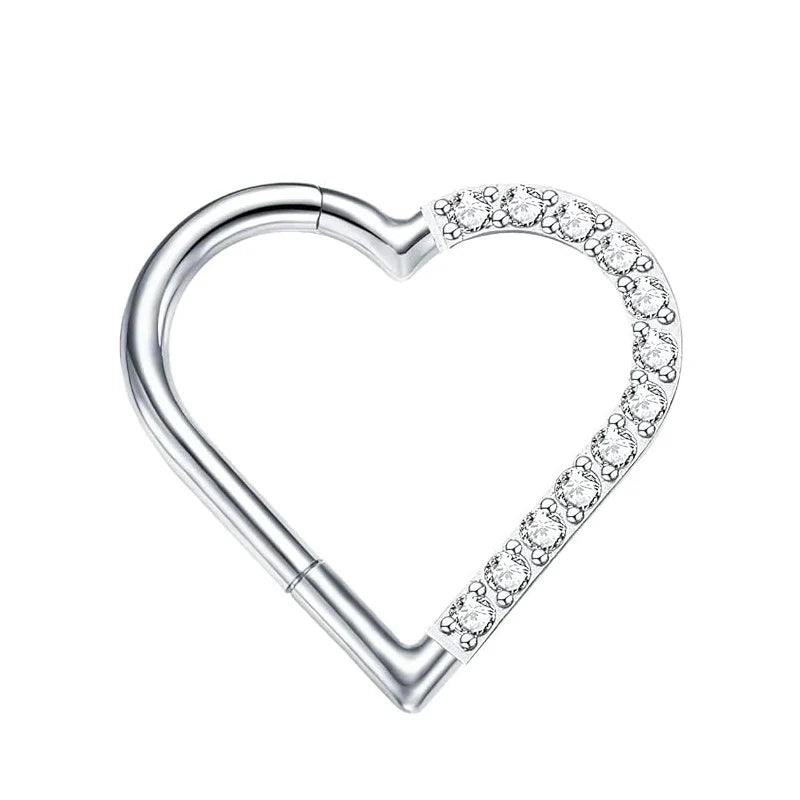 sengpan 1PC G23 Titanium Piercing Heart Earrings Hinged Segment Nose Ring Septum Helix Daith Tragus Cartilage Clicker Piercing Jewelry