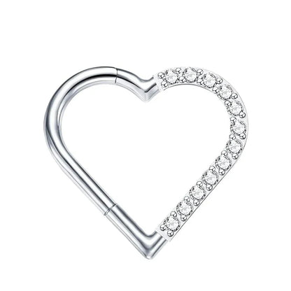 sengpan 1PC G23 Titanium Piercing Heart Earrings Hinged Segment Nose Ring Septum Helix Daith Tragus Cartilage Clicker Piercing Jewelry