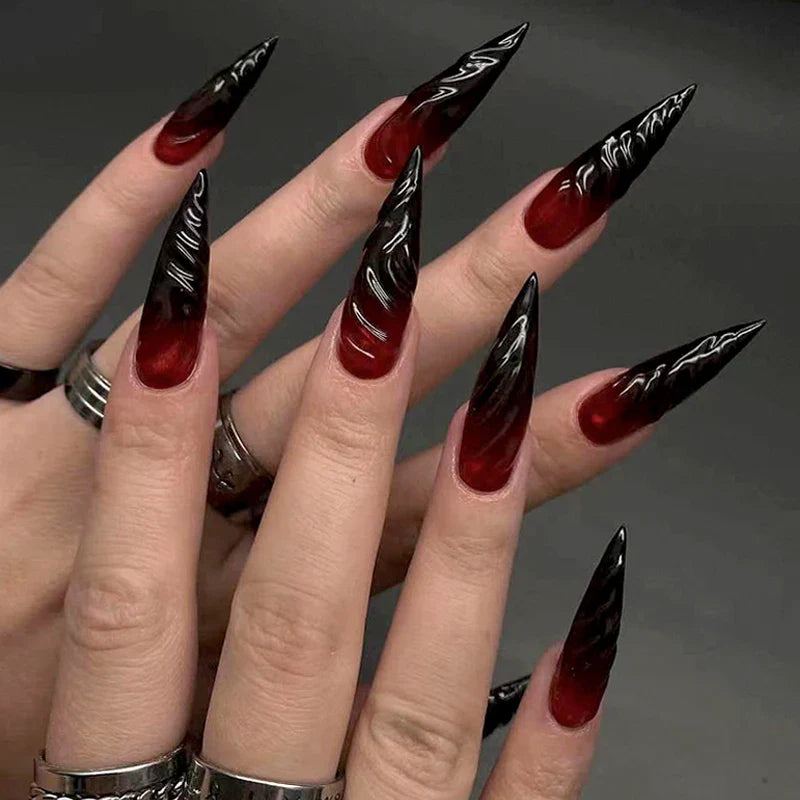 sengpan 24Pcs Halloween Blood Press on Nails Set Long Coffin Glossy Acrylic Nail Tips Full Cover Ballerina False Nails for Women&Girls