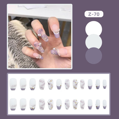 sengpan 24P Nail Art Fake Nails Japanese Ballerina Press on Nails Set Diamond Streamer Flash Fly Butterfly Seamless Removable False Nail