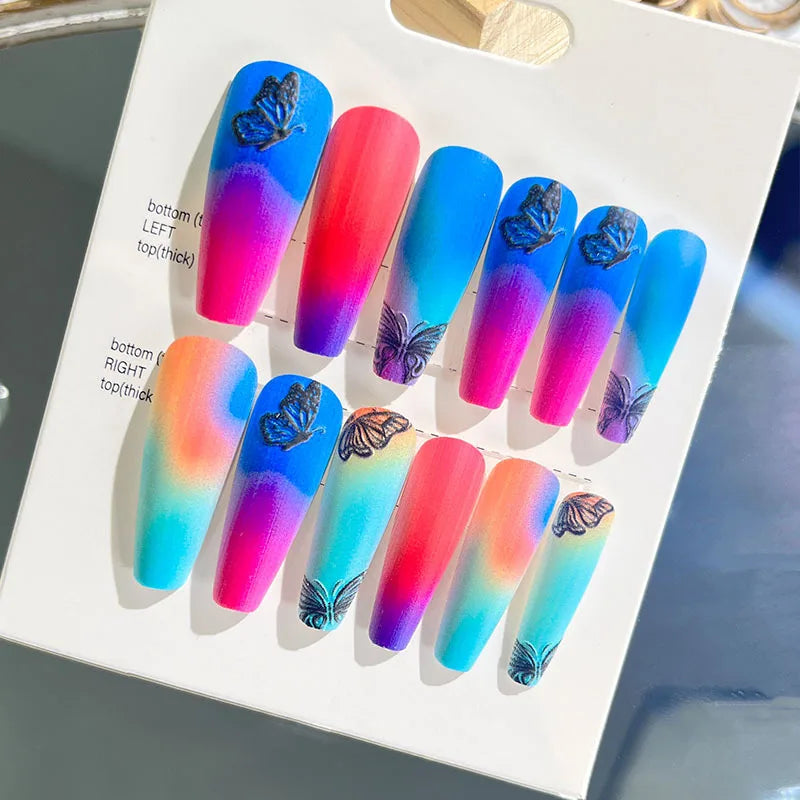 sengpan 12pcs Wearable Press on Fake Nails with Relief Design Shiny Design  Lovely Girl False Nail with Wearing Tools Nail Art Supplies