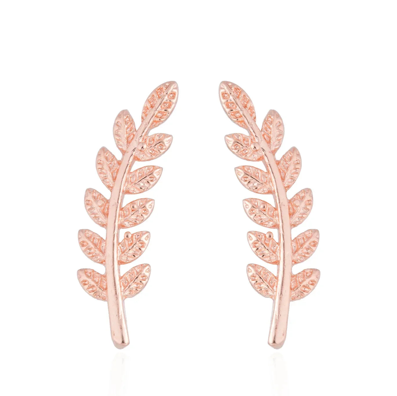 sengpan Trendy CZ Crystal Leaf Feather Earrings Ear Climber Stud Earrings For Women Everyday Jewelry Jacket Ear Cuff Piercing Bronics