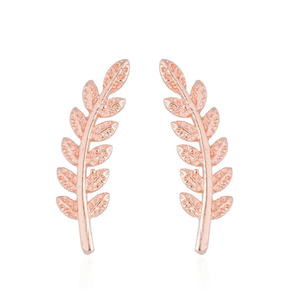 sengpan Trendy CZ Crystal Leaf Feather Earrings Ear Climber Stud Earrings For Women Everyday Jewelry Jacket Ear Cuff Piercing Bronics