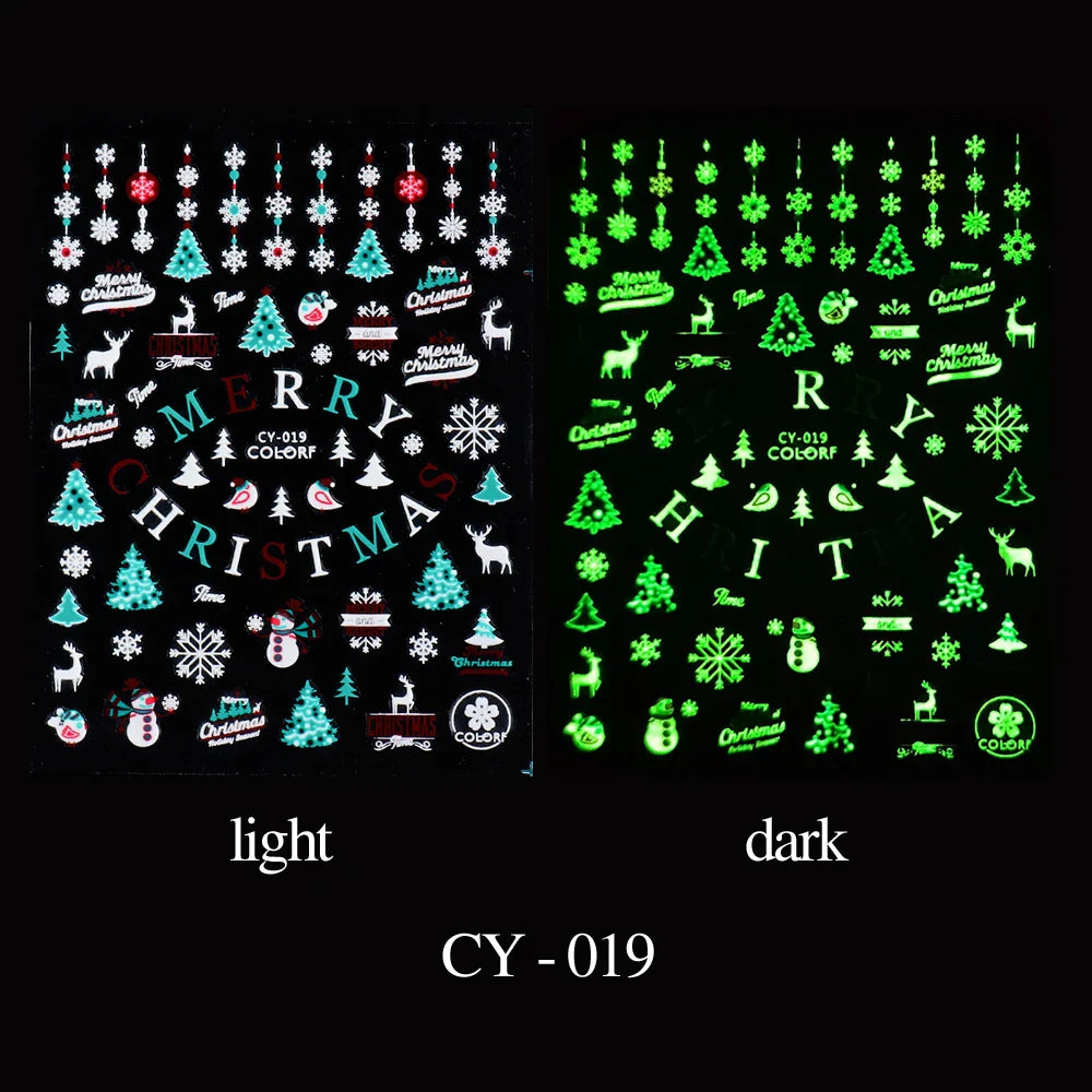 sengpan Luminous Nail Stickers Glow In Dark Halloween Nail Art Decoration Cartoon Skull Ghost Sliders Bones Spider Decal Tattoo GLYB-018