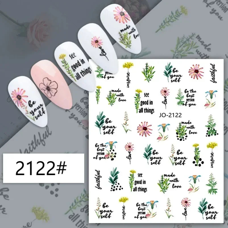 sengpan Simple Flowers 3D Nail Stickers Spring Summer Blossom Floral Tulip Fruit Nail Art Decals Adhesive Sliders Manicure Decorations