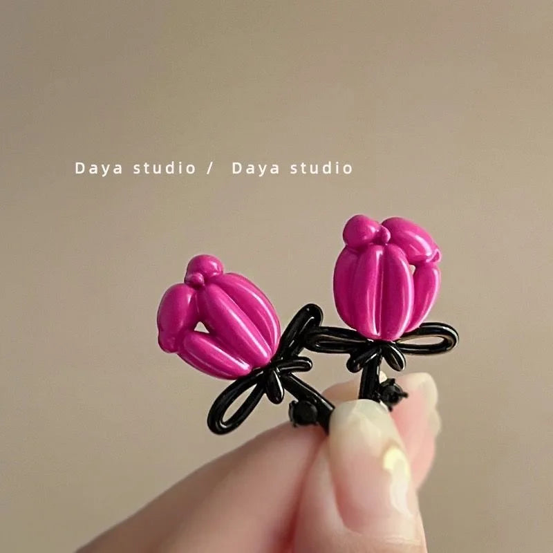 sengpan Romantic Balloon Rose Flower Dangle Earrings Quirky Cute For Women Korean Style Trending Wholesale Jewelry