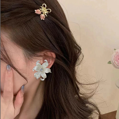 sengpan White Flower Earrings for Women Removable Two Wearing Ways Party Club Fashion Sweet Ear Stud Birthday Gift Ear Jewelry Gifts