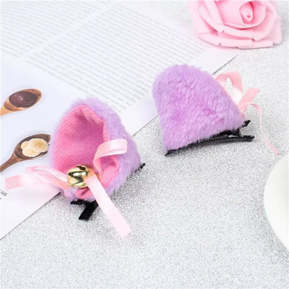 sengpan 2pcs Cat Ears With Bell Hair Clip Fox Long Fur Hairpins Headwear Cosplay Anime Costume Halloween Party Gifts Hair Accessories