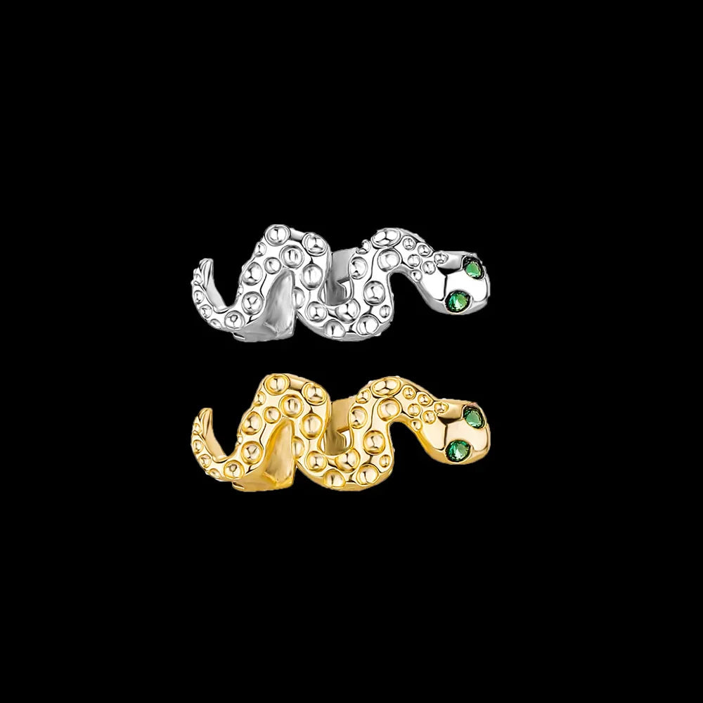 sengpan Niche Green Crystal Eye Snake Shape Teeth Grillz Hip Hop Tooth Caps Decor  For Women Men Jewelry Cosplay