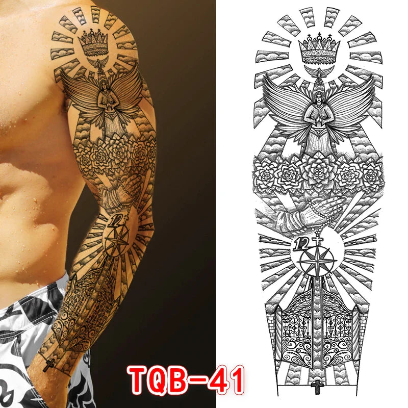 sengpan Large Arm Tattoo Sticker Full Sleeve Temporary Tattoos for Men Fish Wolf Tiger Tattoo Fake Tatoo for Women Waterproof Body Art