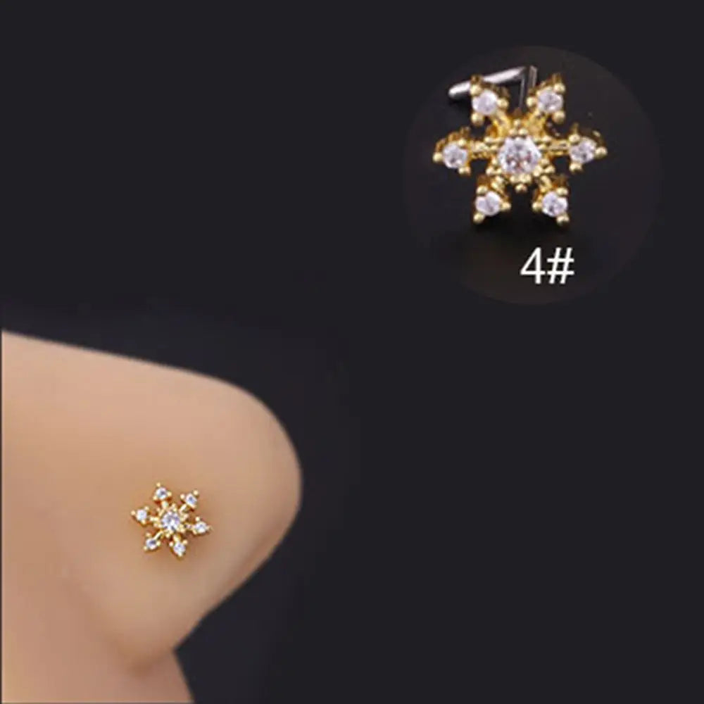 Lianfudai New Fashion Unisex Zircon Punk Style Nose Nail Titanium Steel L Shaped Nose Studs Piercing Jewelry