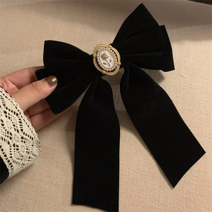 sengpan New Black Velvet Bow Hair Pins Elegant Fabric Alloy Roses Hair Clips for Women Fashion Ponytail Barrette Headwear Accessories