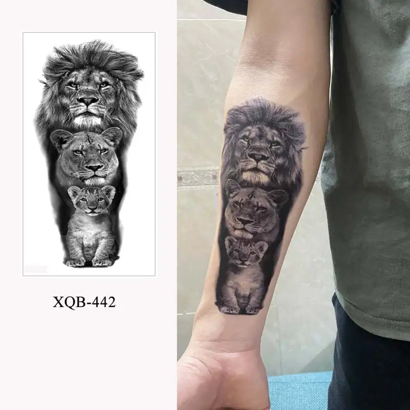 sengpan Black Forest Tattoo Sticker for Men Women Tiger Wolf Death Skull Temporary Tattoo Fake Henna Skeleton King Animal Tatoo Pattern