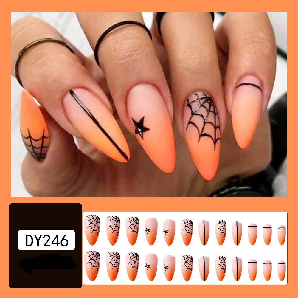 sengpan Lovely Funny Halloween Ghost Face Horror Blood Fake Nails Ballerina Matt Spider Web Nail Art Gorgeous Reusable Press on Nails