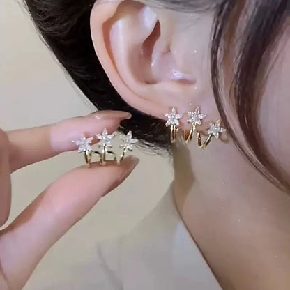 sengpan New Korean Shiny Flower Stud Earrings for Women Dainty Crystal Earring Girls Birthday Party Wedding Fashion Jewelry Gifts