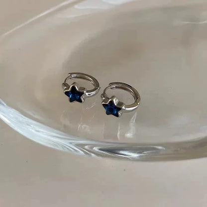 sengpan Blue Rhinestone Star Pentagram Hoop Earrings for Women Hot Girls Crystal Ear Bone Nail Piercing Earring Y2K Fashion Jewelry Gift