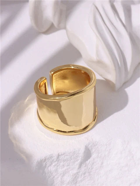 sengpan  NEW Exaggeration Punk Water Droplets Distortion Irregular Wide Version Gold Color Ring For Women Party Jewelry