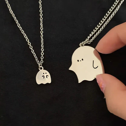 sengpan Two Little Couple Necklaces Cool Ghost Pendant Necklace Women Men Sweater Clavicle Chain Jewelry Valentine‘s Day Gift’