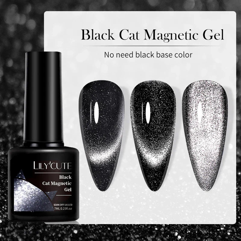 sengpan 7ML Black Crystal Cat Magnetic Gel Sparkling Glitter Gel Nail Polish Semi Permanent UV Gel Nail Art No Need Base Color