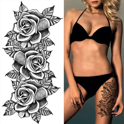 sengpan Waterproof Temporary Tattoo Stickers for Women Black Sexy Rose Butterfly Flowers Body Art Tattoo Arm Legs Sleeve Fake Tattoos