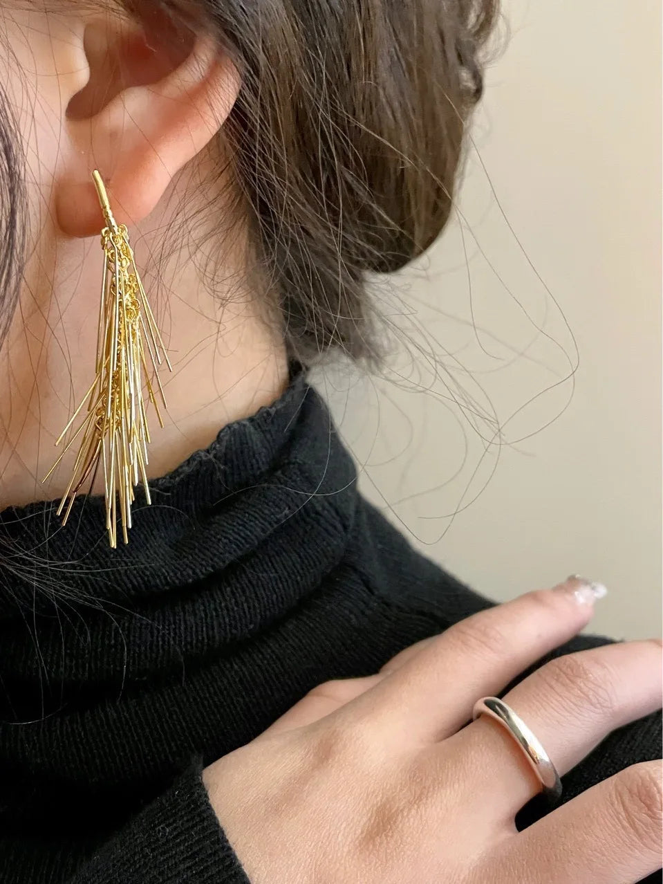 sengpan Multilayer Metal Fringe Earrings for Women Fashion Luxury Gold Color Long Tassel Earrings Statement Party Jewelry