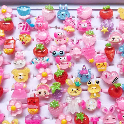 sengpan 10pcs/lot Children's Cartoon Rings Candy Flower Animal Bow Shape Ring Set Mix Finger Jewellery Rings Kid Girls Toys Anillo