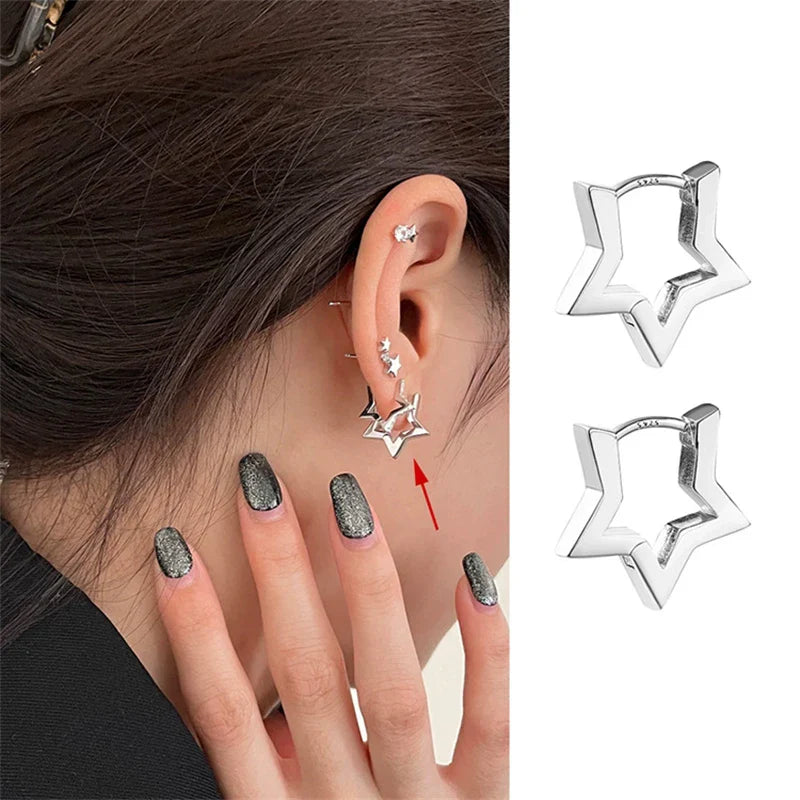 sengpan New Trendy Star Zirconi Screw Back Stud Earrings for Women Girls Stainless Steel Punk Gothic Cartilage Helix Ear Piercing