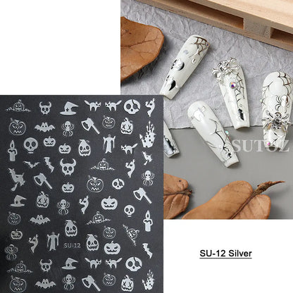 sengpan Spider Nail Sticker Halloween Decoration Snake Skull Design Evil Pumpkin Bat Nail Slider Witch Star Charm Manicure Decal LEBSO10