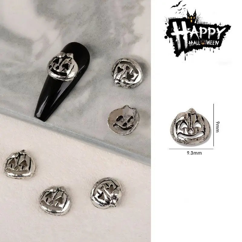 sengpan 10pcs/Pack Metal Halloween Collection Nail Art Decorations Pumpkin Skeleton Spider Skull Shiny Rhinestone Charm Nail Accessories