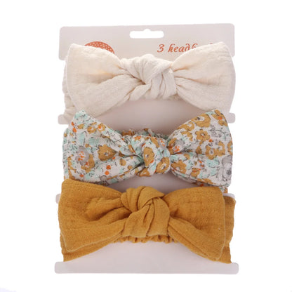 Lianfudai 3PC/lot Muslin Cotton Linen Baby Headband Newborn Knotted Hair Bow Turban Floral Print Headband Children Girls Hair Accessories