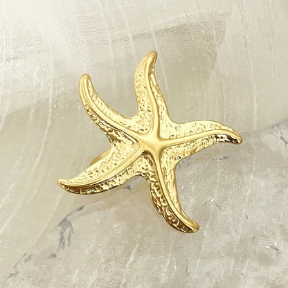 sengpan 1pc Starfish Shaped Funny Stainless Steel Opening Ring 14K Gold Plated Funny Accessories Men And Women's Ring For Daily Wear